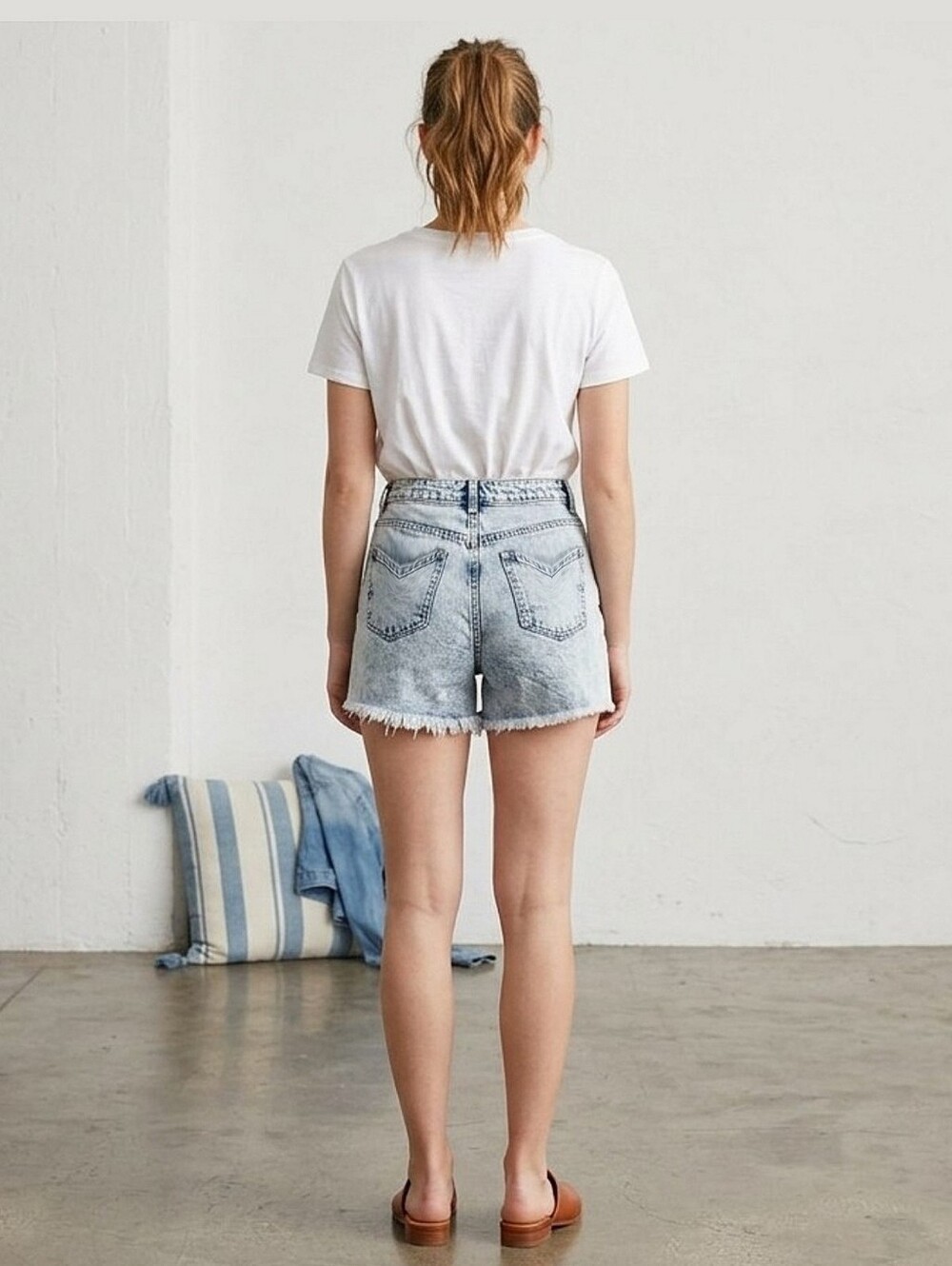 High-Rise Light Wash Denim Shorts